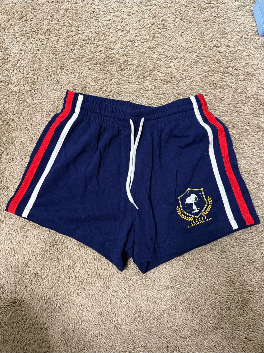 Hybrid Apparel Navy Athletic Shorts with Red & White Side Stripes